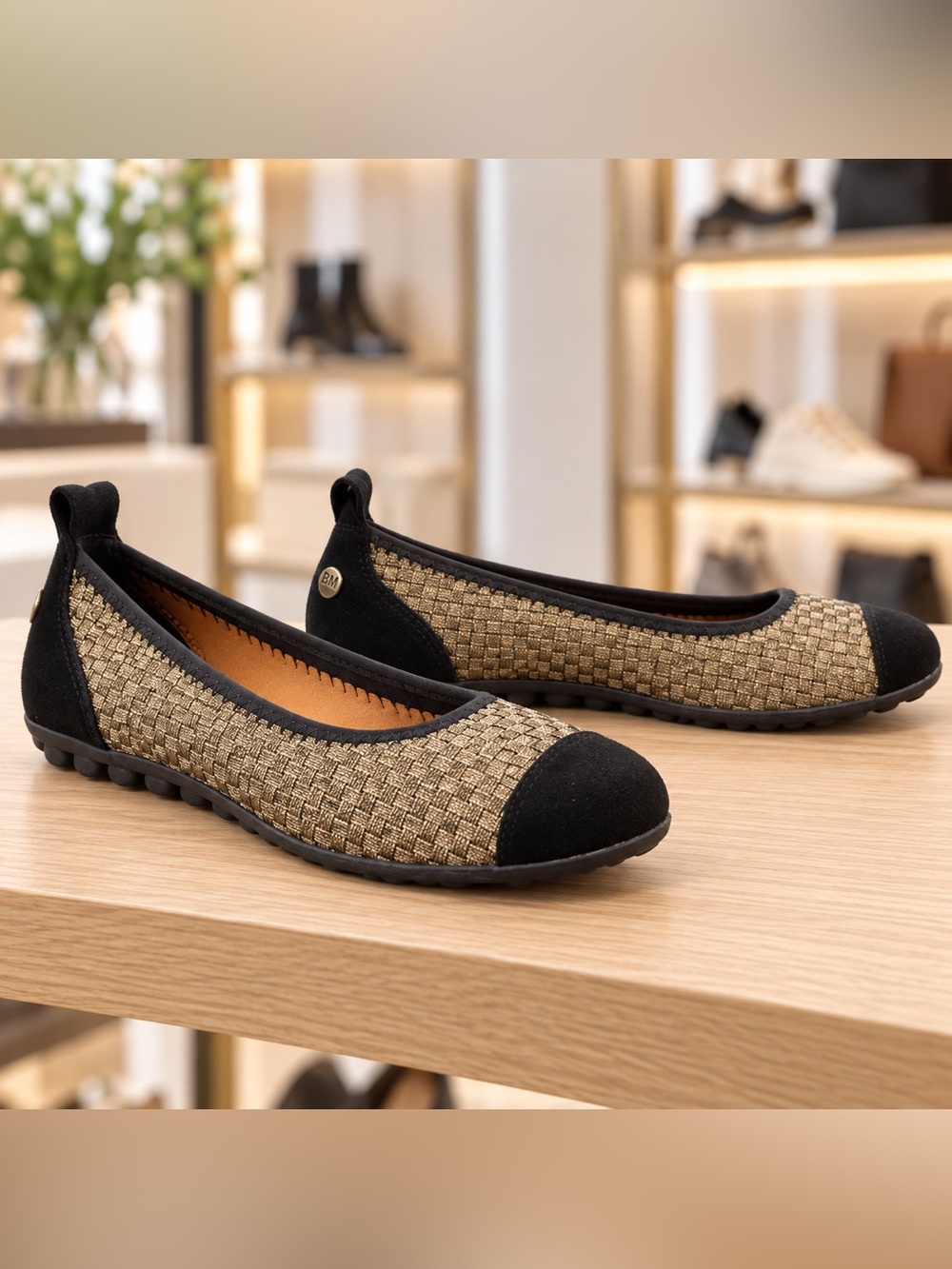 NIB Bernie Mev Bella Me Bronze Metallic Woven Cap-Toe Ballet Flats EU 38